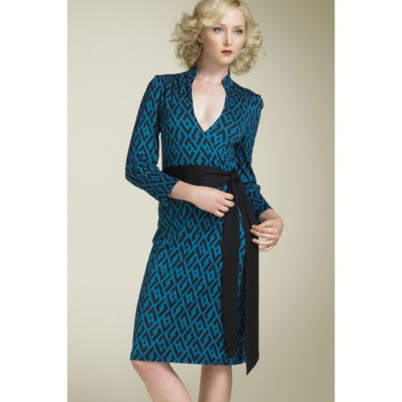 Diane Von Furstenberg Dresses & Skirts - DVF 'Tessa' Turquoise/Black Silk Wrap Dress